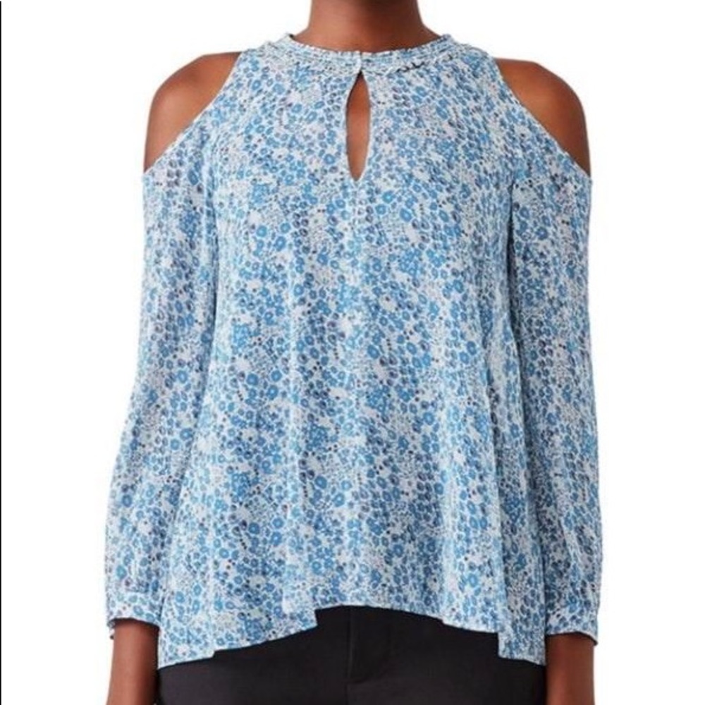 NWOT Derek Lam Ditsy Cold Shoulder Floral Silk Top Size 4
